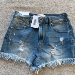 Women's Blue Distressed Denim Shorts